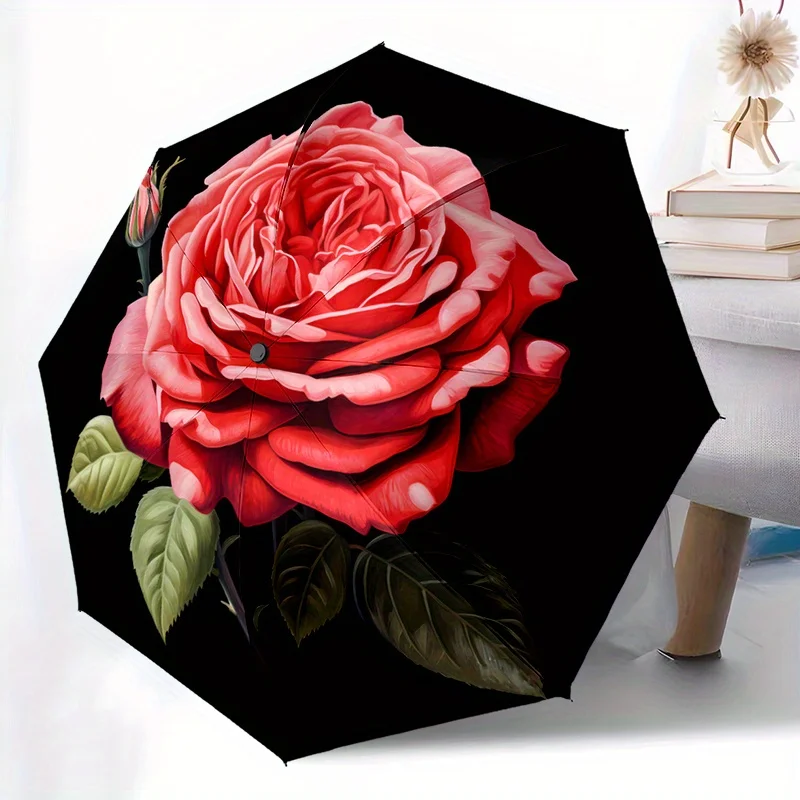 

1 шт. зонт Rose Bud & Bloom — многофункциональный складной зонт с прочной железной рамой, 8 ребер для всех сезонов, идеально подходящий для Ho