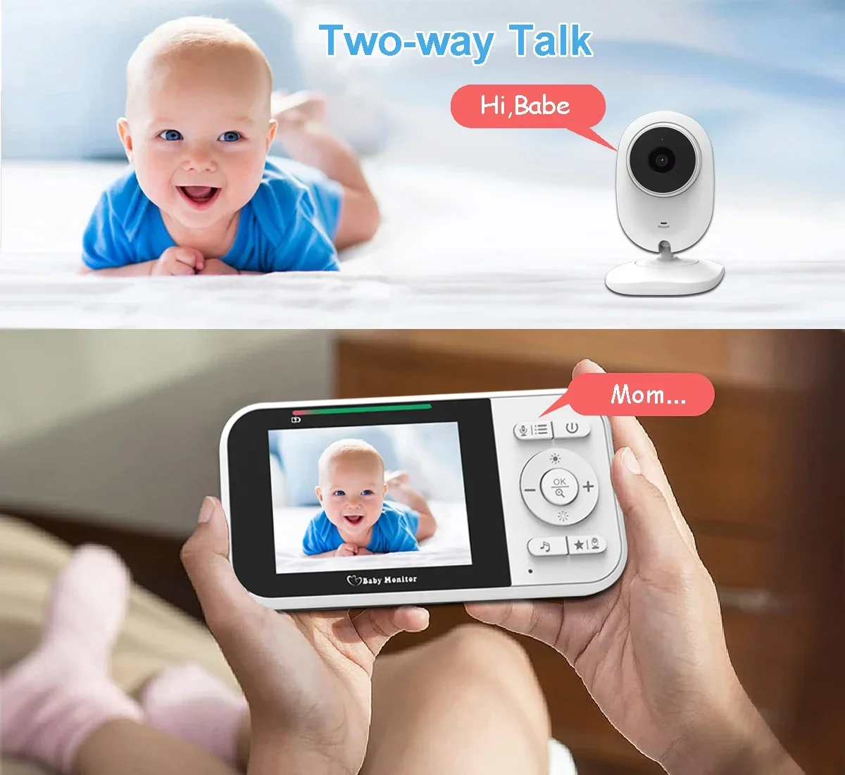 

Baby Monitor 2.8'' LCD Display 2 Way Audio Talk VOX Infrared night vision 4X Zoom Surveillance Camera Temperature monitoring