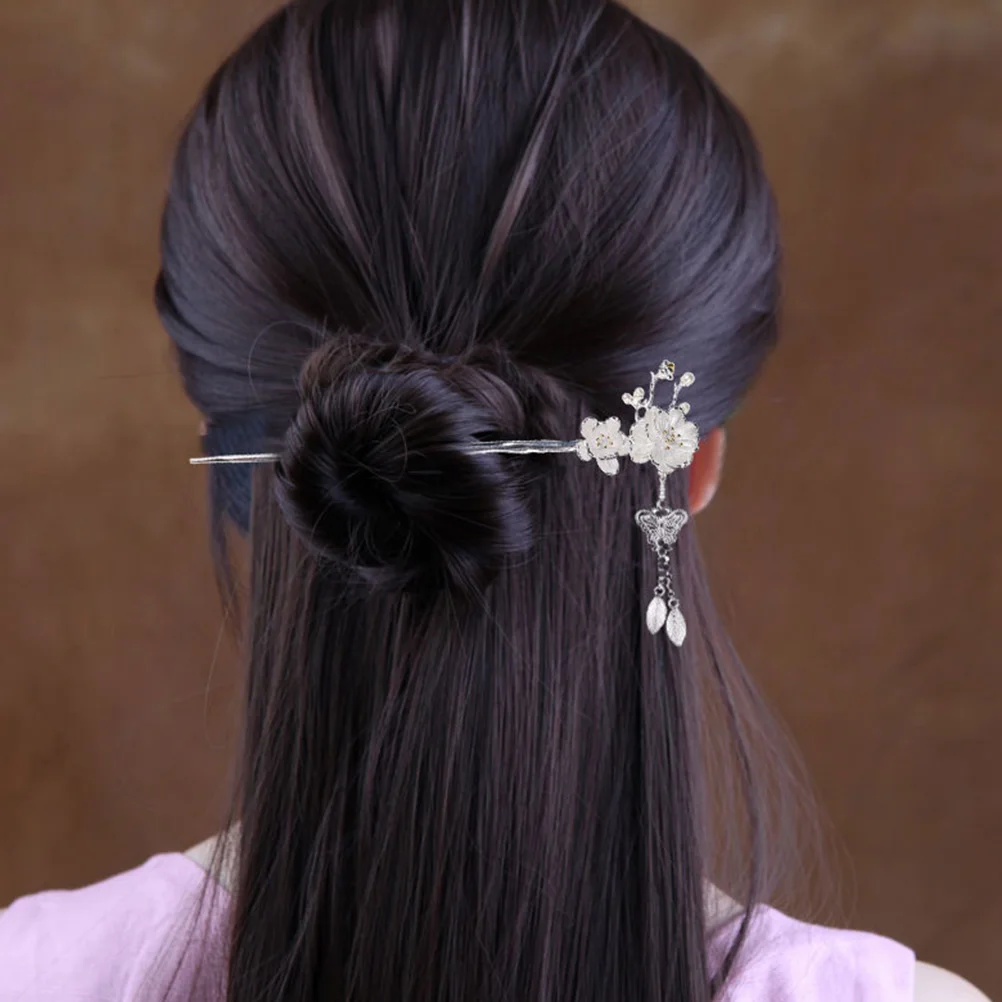

For Plum Girls Fork Blossom Long Hair Stick Tassel Metal Hair Fork Sturdy Braid Bun Accessory Long Durable