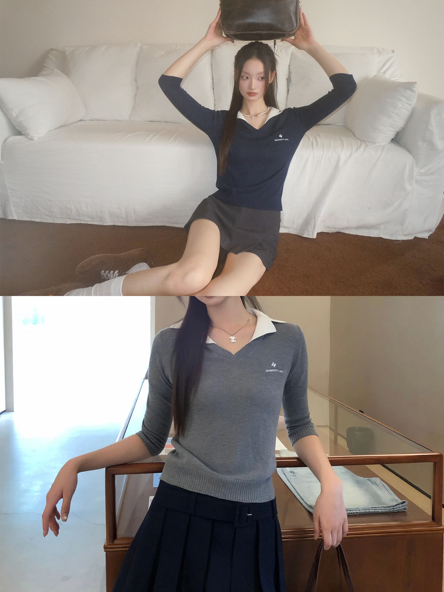 

Ay вязаный свитер женский приталенный внутренний свитер irt поддельный двухсекционный Ele Sle осеннее новое поступление G Sle Commute Faion