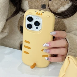 Sweet Cute 3D Cat Tail Yellow Silicone Phone Case For iPhone 16 17 Pro Max 13 15 14 Plus Soft Shockproof Back Cover Shell