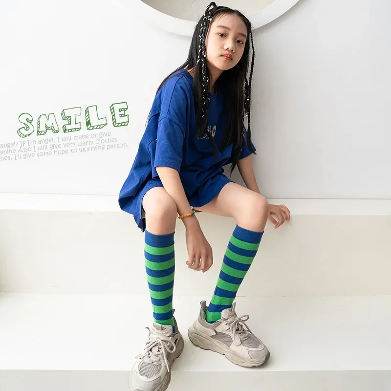 1 Pair Kid Girl Sock Y2K Style Retro Knee High Sock for Toddler Girl Solid Color Series Striped Calf Sock for Children