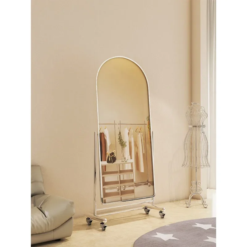 Stainless steel clothing store movable full body mirror, Internet celebrity live dressing mirror, home light luxury dance