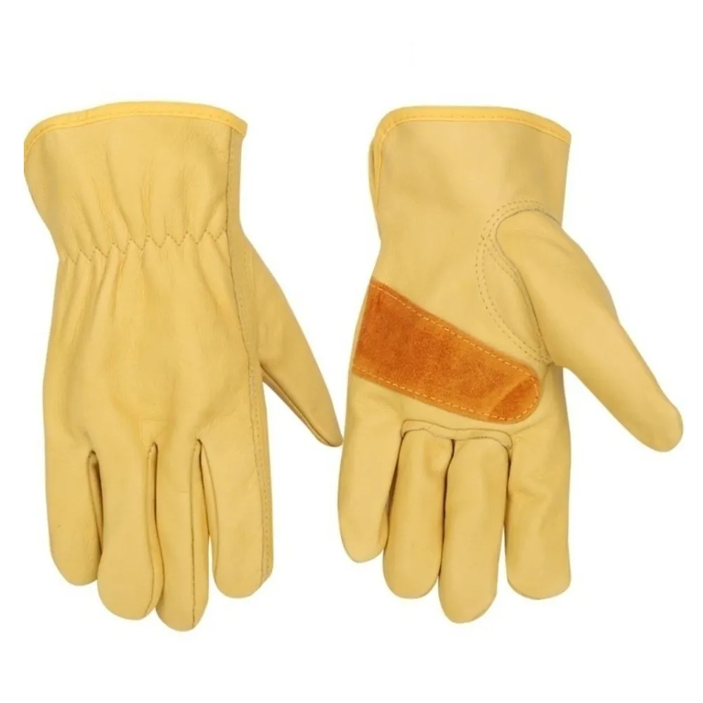 Flex Grip Leather Work Gloves Wear-Resistant Stretchable Wrist Cowhide Working Glove Soft Insulated Welding Protection Gloves