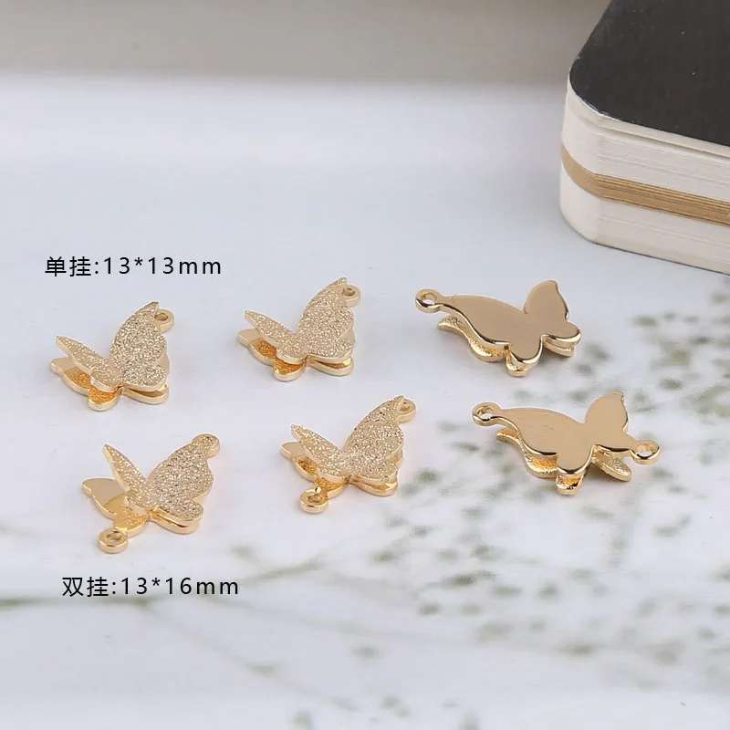 10pcs Diy Accessories Copper Plated Gold Color Frosted  Bright Butterfly Double Hanging Single Hanging Butterfly Pendant Charms