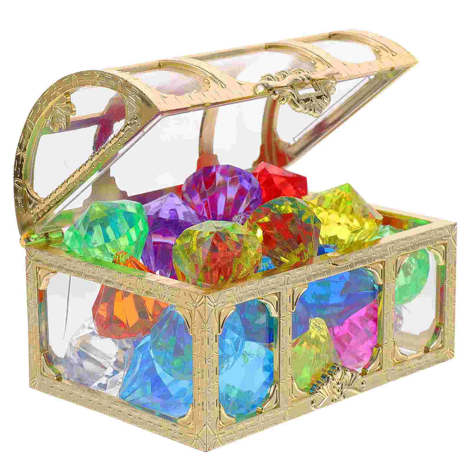 Joyería Caja de cristal Cofre del Tesoro Piedras preciosas Joyas de diamantes acrílicos para niños Claro