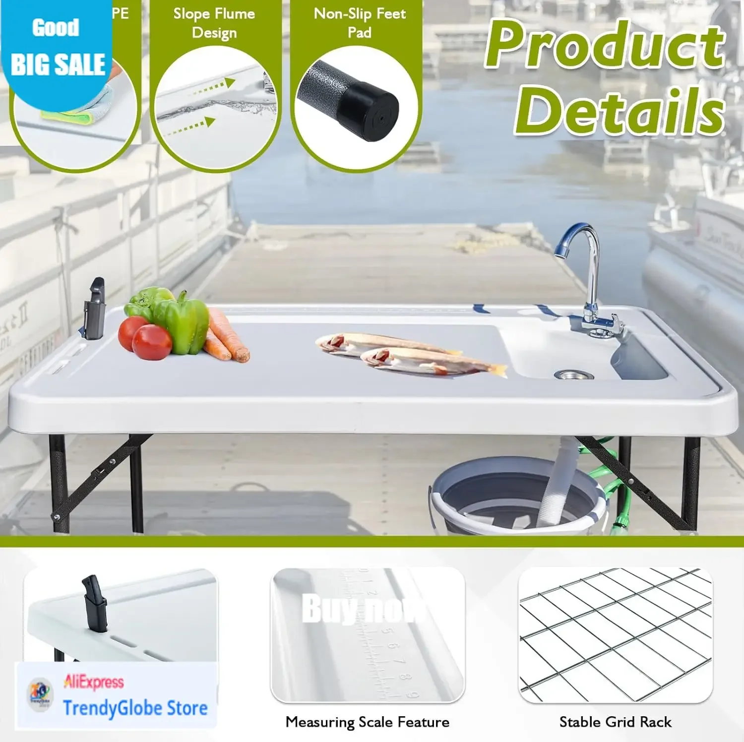 

Бестселлер: Складной стол для чистки рыбы First Choice с портативной походной раковиной, краном, сливным шлангом и распылителем для нарезки филе на открытом воздухе