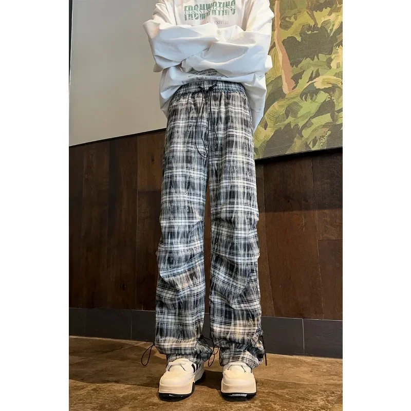 Fashion At Will Autumn New Contrasting Plaid Pants Design Sense Casual Pants Show High Straight Leg Pants