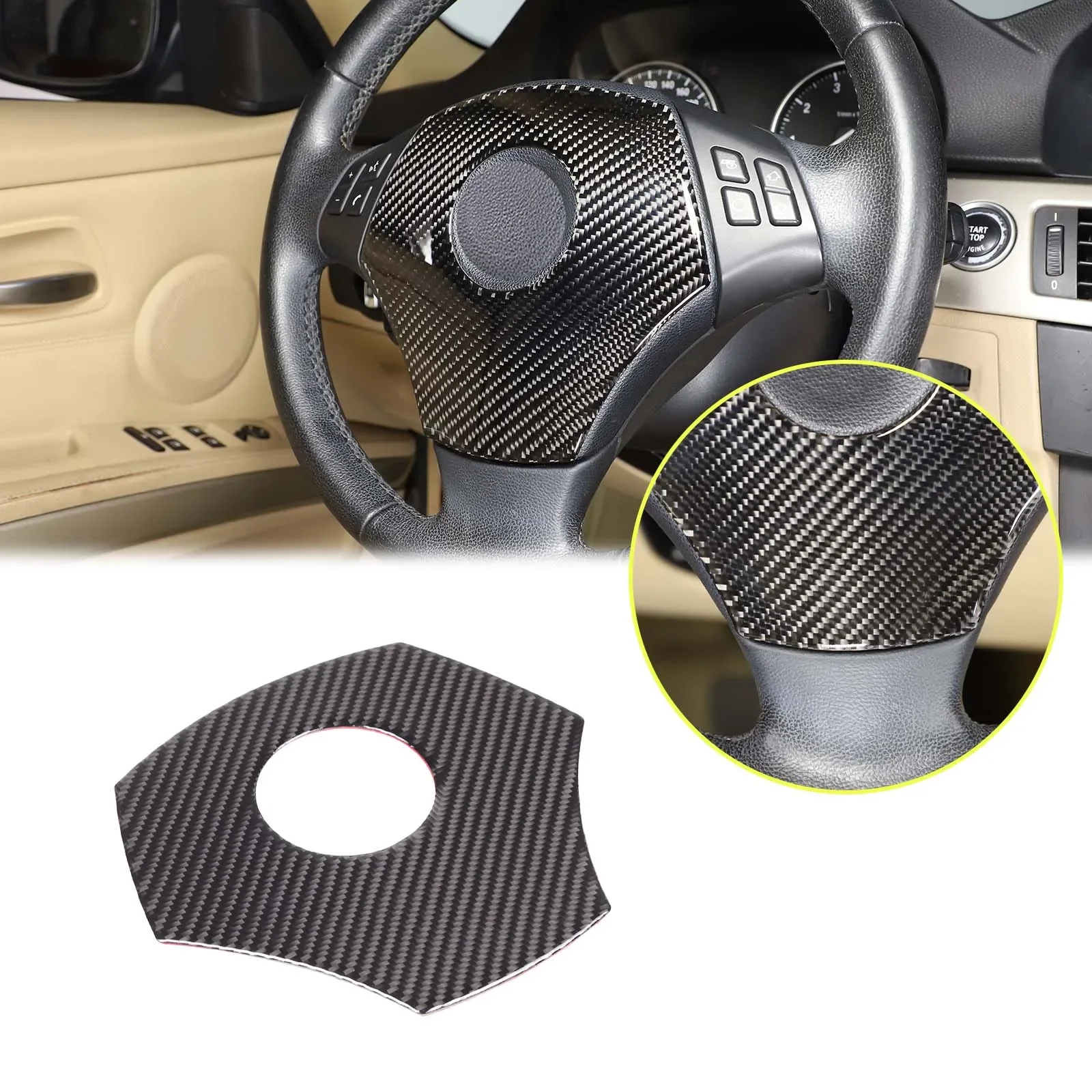 

For BMW 3 Series E90 E92 E93 2005-2012 Car Steering Wheel Decorative Panel Sticker Soft Carbon Fiber Interior Accessories