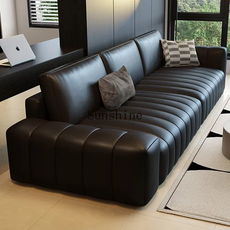 

Italian minimalist light luxury first-layer cowhide living room modern leather sofa FT
