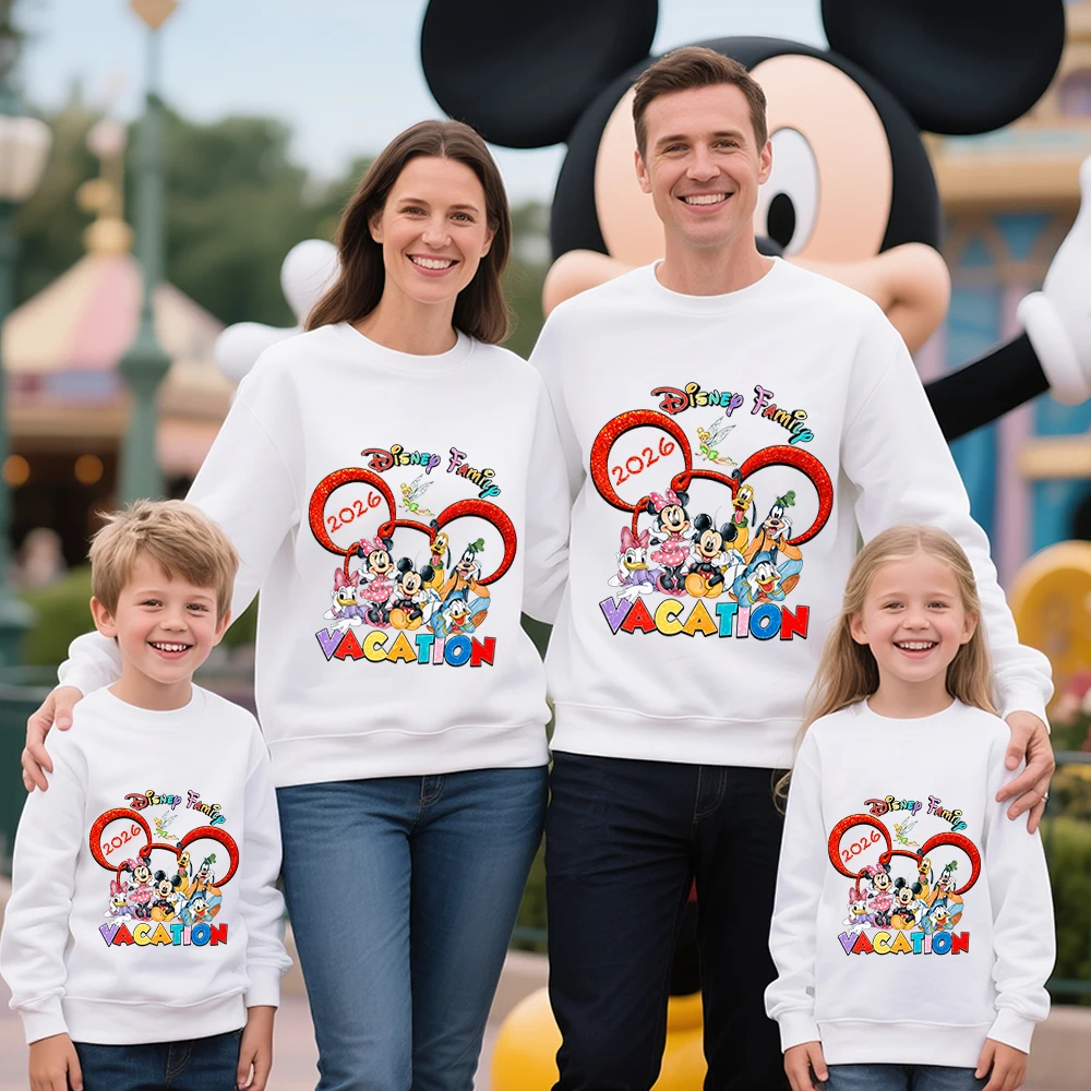 2026 Disney Trip Mickey Printed Cotton Thin Hoodie Parent Child Family Travel Matching Outfits for Mother Dad and Kids