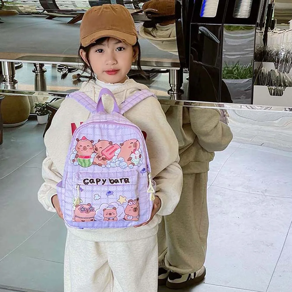 

Thickened Capybara Backpack Nylon Lightweight Cartoon Animal Daypack Multi Functional Foldable Large Capacity School Bag