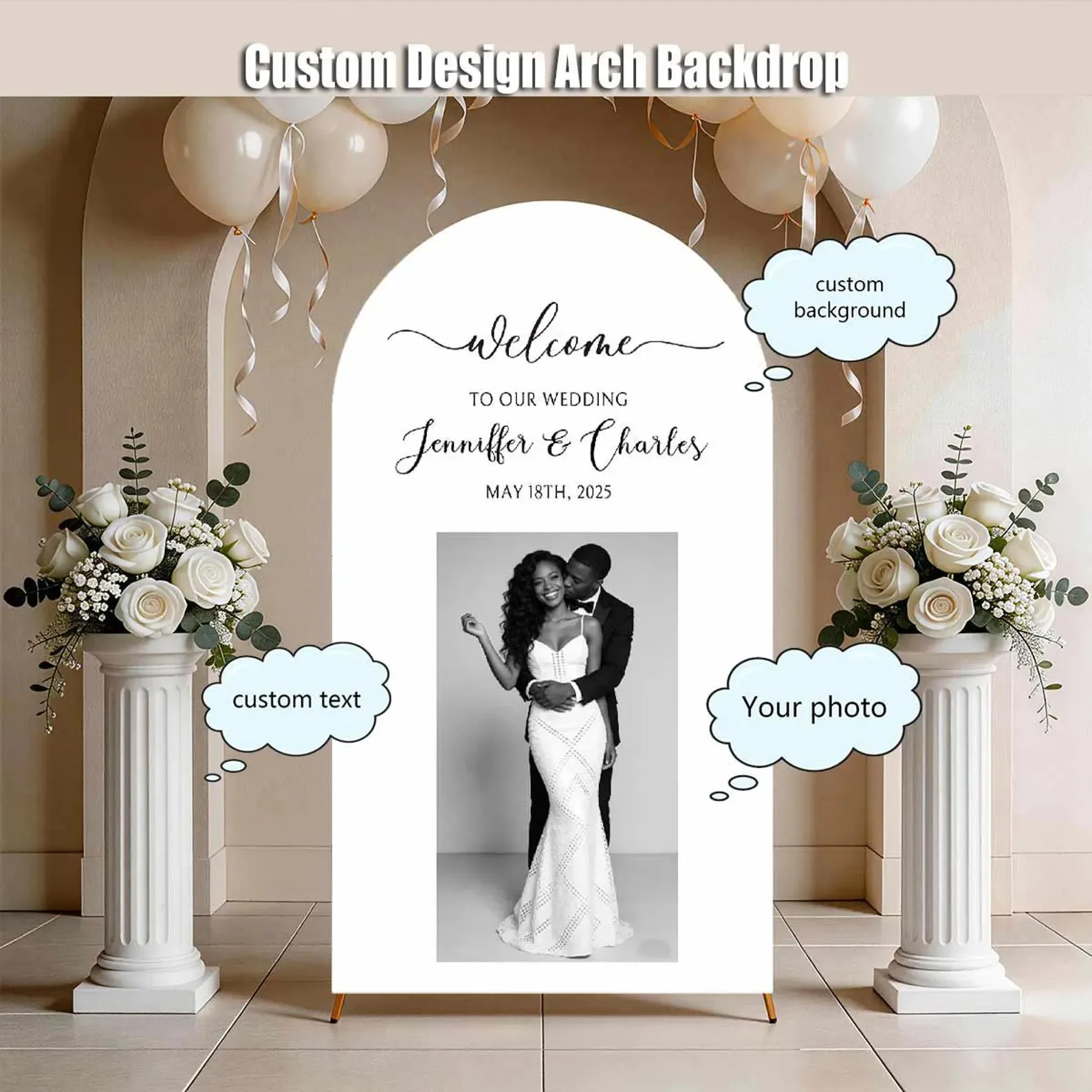 Mehofond Custom Welcome Sign Baby Photo Wedding Shower Kids Birthday Party Bridal Shower Cover Arch Background Decor Backdrop