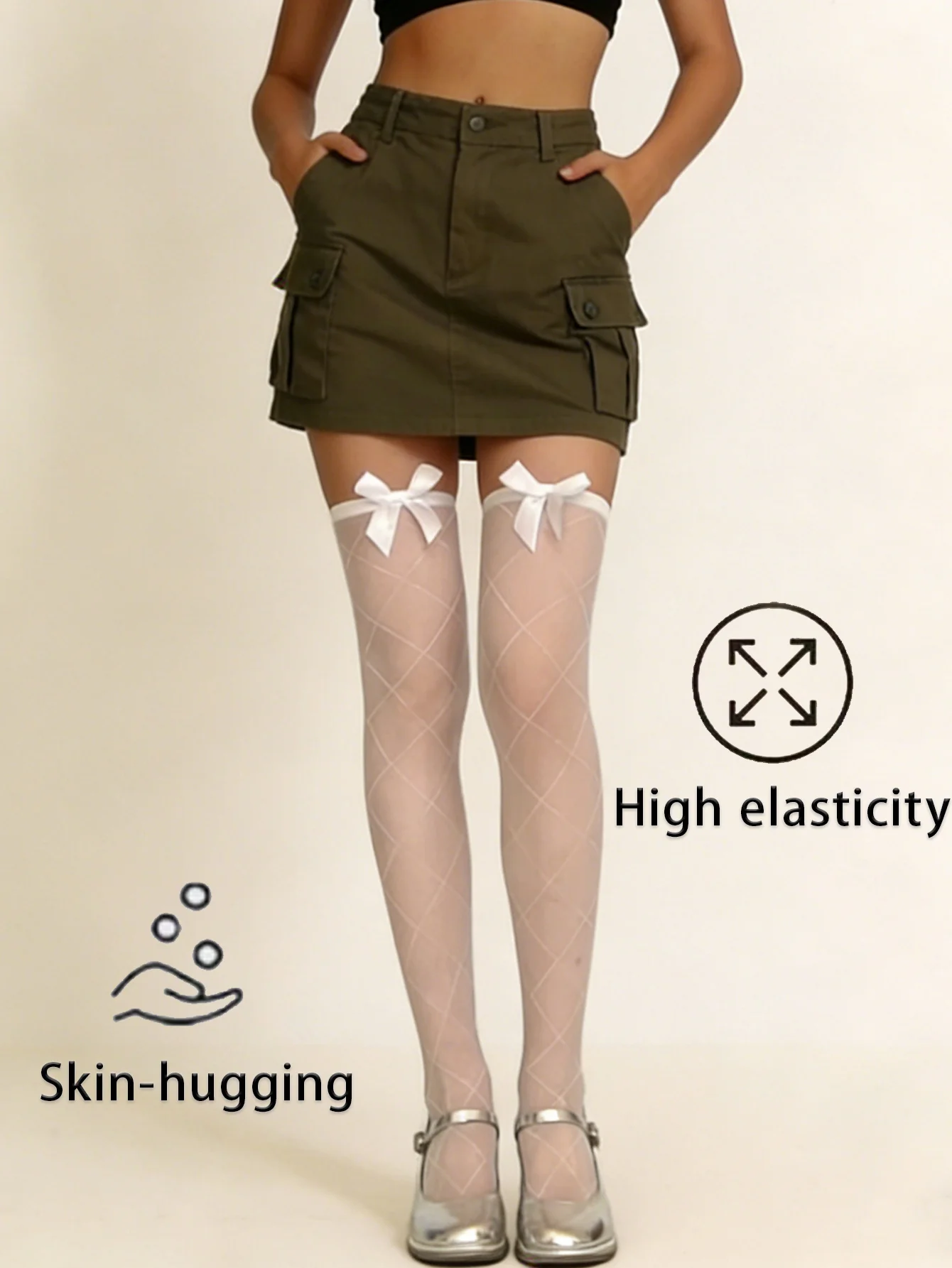 1 Pair Internet Sensation Large Rhombus Pattern Thigh High Socks, Women's Sexy Diamond Grid Long Stockings, Valentine's Day Gift