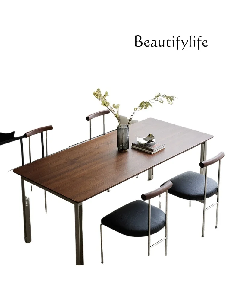 

Light Luxury Modern Small Apartment Home Advanced Rectangular Workbench Solid Wood Dining Desk Integrated Table