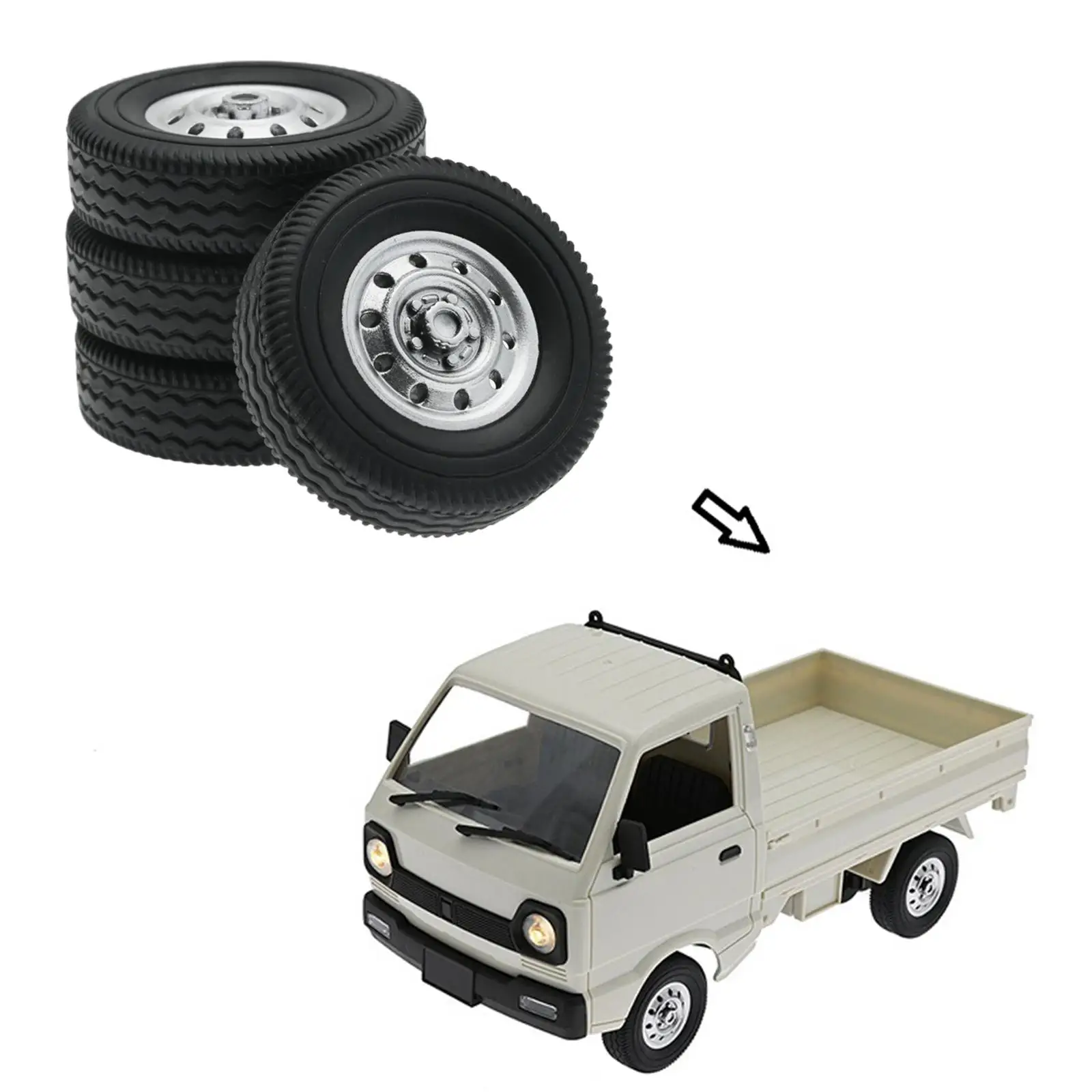 4pcs RC Car Tyres 1/16 Rubber Tire Wheel Set for Wltoys D12 Drift Pickup Truck Accessories Black Silver