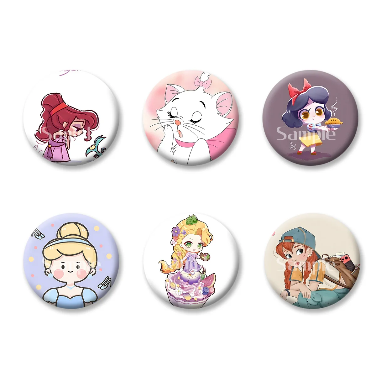Flash Badge Cards Disney Princess Anime Cartoon Cute Style Girl Keychains Convenient Makeup Mirror Fridge Magnet ACG Accessories