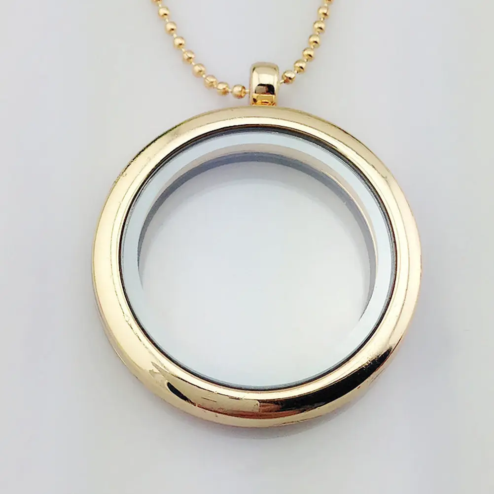 

Golden Alloy Circle Necklace Glass Locket Pendant Opening DIY Customizable Photo Memory Jewelry Gift for Men Women