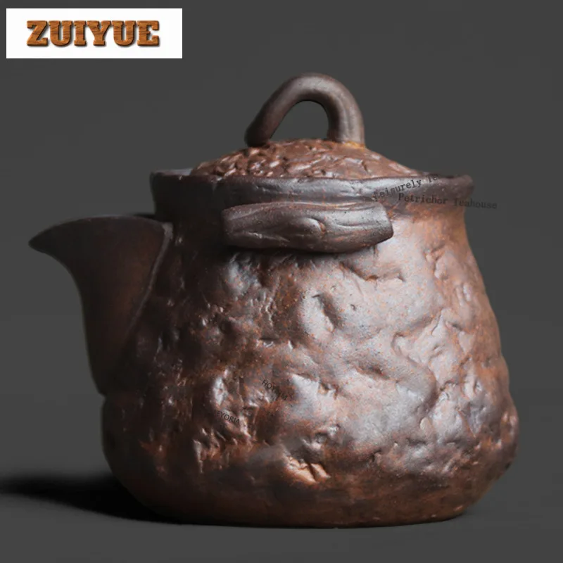 

130ml Coarse Pottery Old Rock Clay Hand Grab Teapot Creative Tea Infuser Pot Tea Maker Kettle With Filter Tea Services Craft