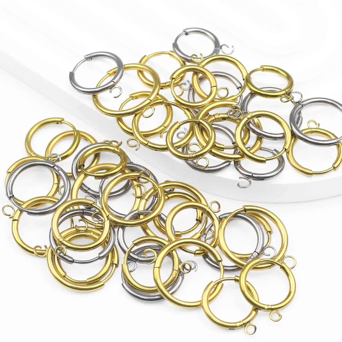 

1 Pair Gold Huggie Earring Hooks With Loop Round Stainless Steel Ear Post With Open Jump Ring For DIY Jewelry Making Supplies