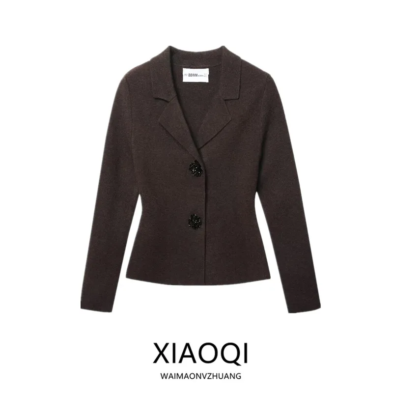 Winter 2025 Women's Fashion Versatile Jewelry Button Knitted Suit Jacket New Arrival Long Sleeve Commute Style Ladies Outerwear