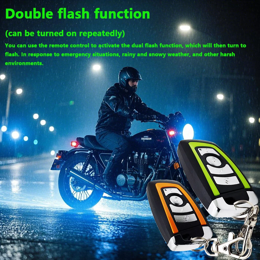 Motorcycle anti-theft alarm: remote start/stop, hazard lights, car finder, sensitivity adjustment, auto-arm, power-off flameout