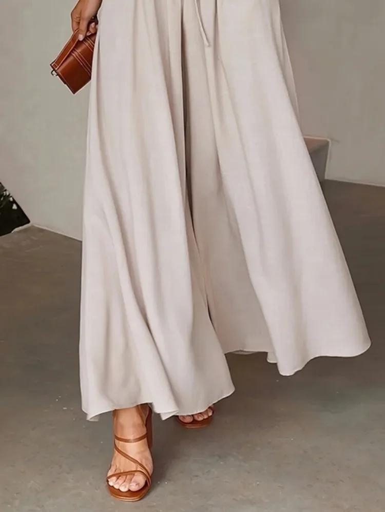 Lemongor Dames Hoge Taille Wijde Pijpen Trekkoord Broek Effen Kleur Losse Casual Broek Met Zakken 2023 Nieuwe Zomer Lente