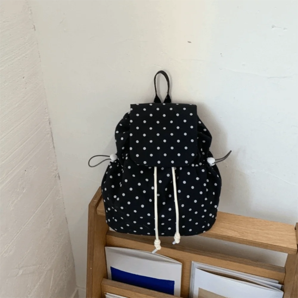 Multiple Pockets Polka Dot Backpack Cloth Drawstring Lace-up Large Capacity Backpack Korean Preppy Lightweight Backpack Students