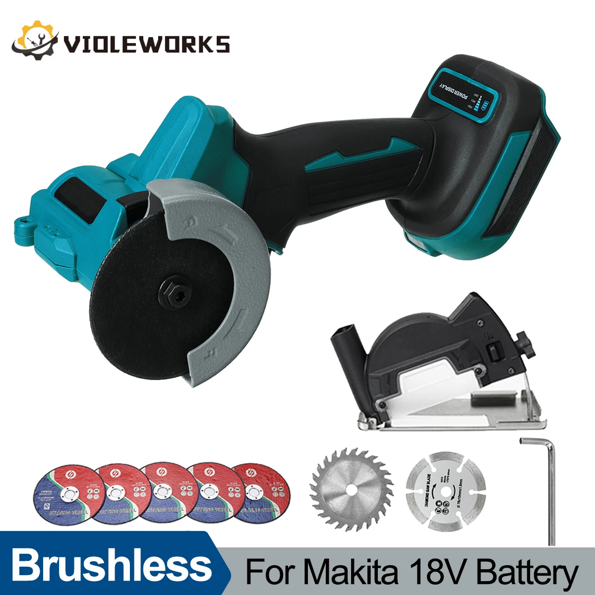 

76mm Mini Compact Circular Saw Brushless Cordless Wood Tile Metal Cutting Machine with 7pcs Saw Blades for Makita 18V Battery