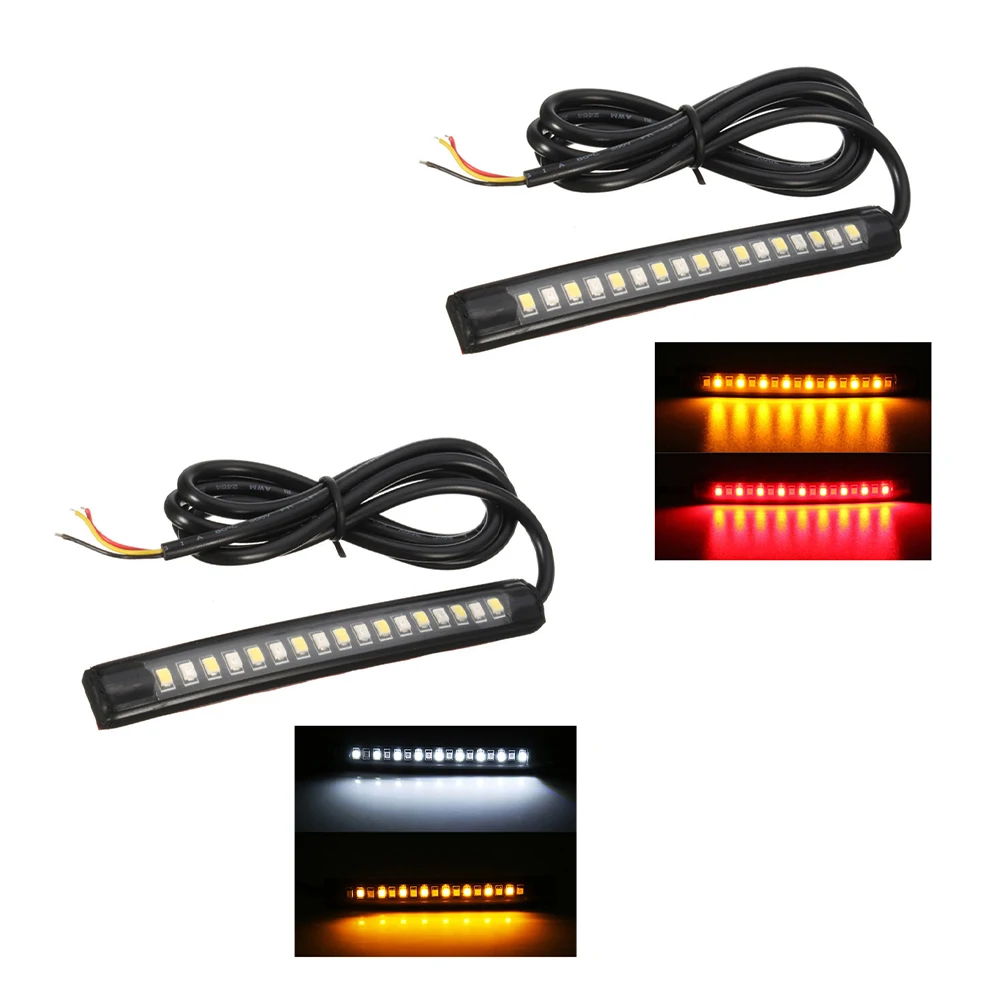 Universal Flexible 17 LED Motorcycle DRL Brake Light Turn Signal Light Strip Number License Plate Light Flashing Tail Stop Light