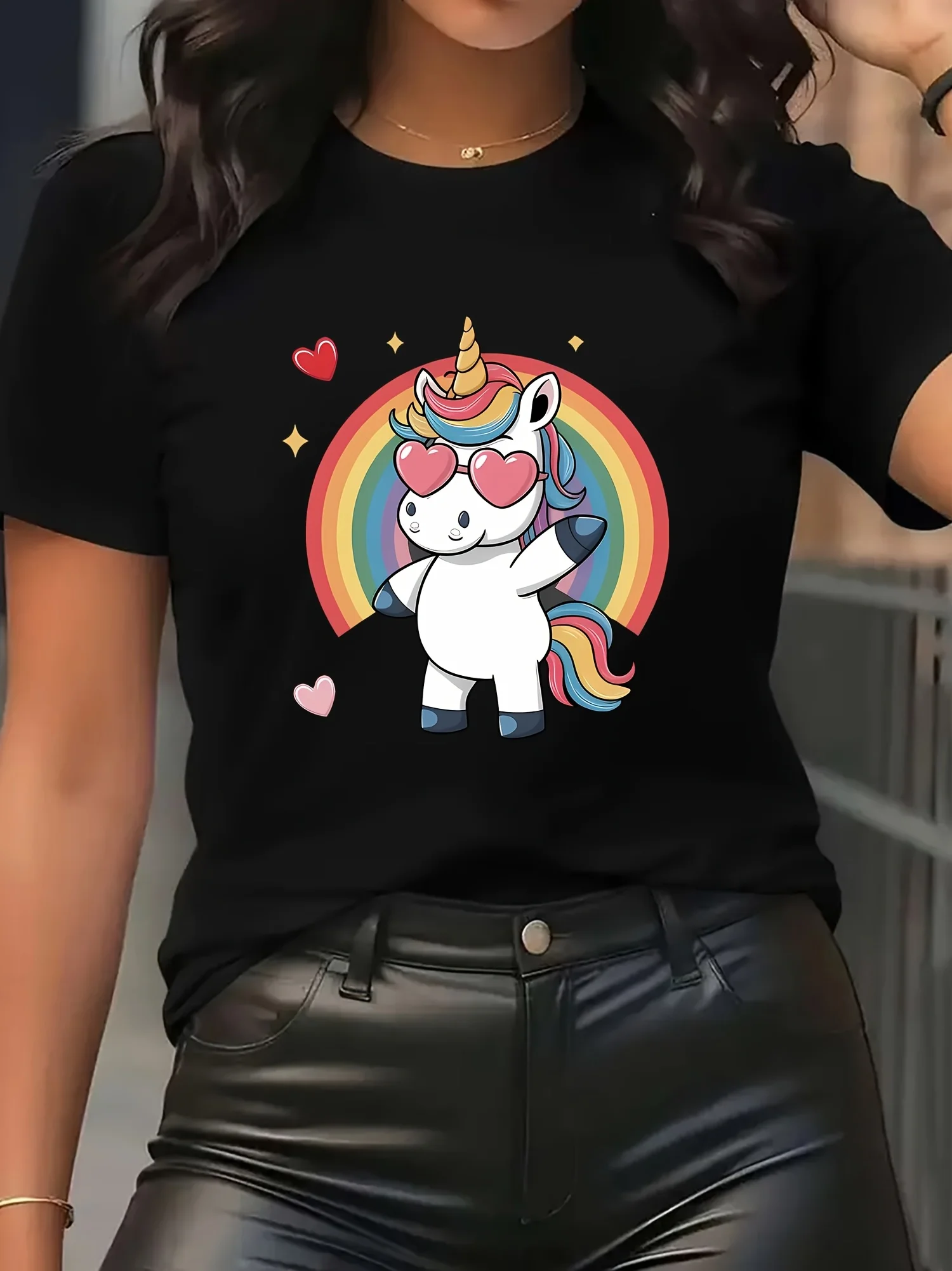 

Cute Unicorn Graphic Printing Summer Autumn Winter Cotton Men's and Women's T-shirts Short Sleeves Luxury Outdoor Sports Brand