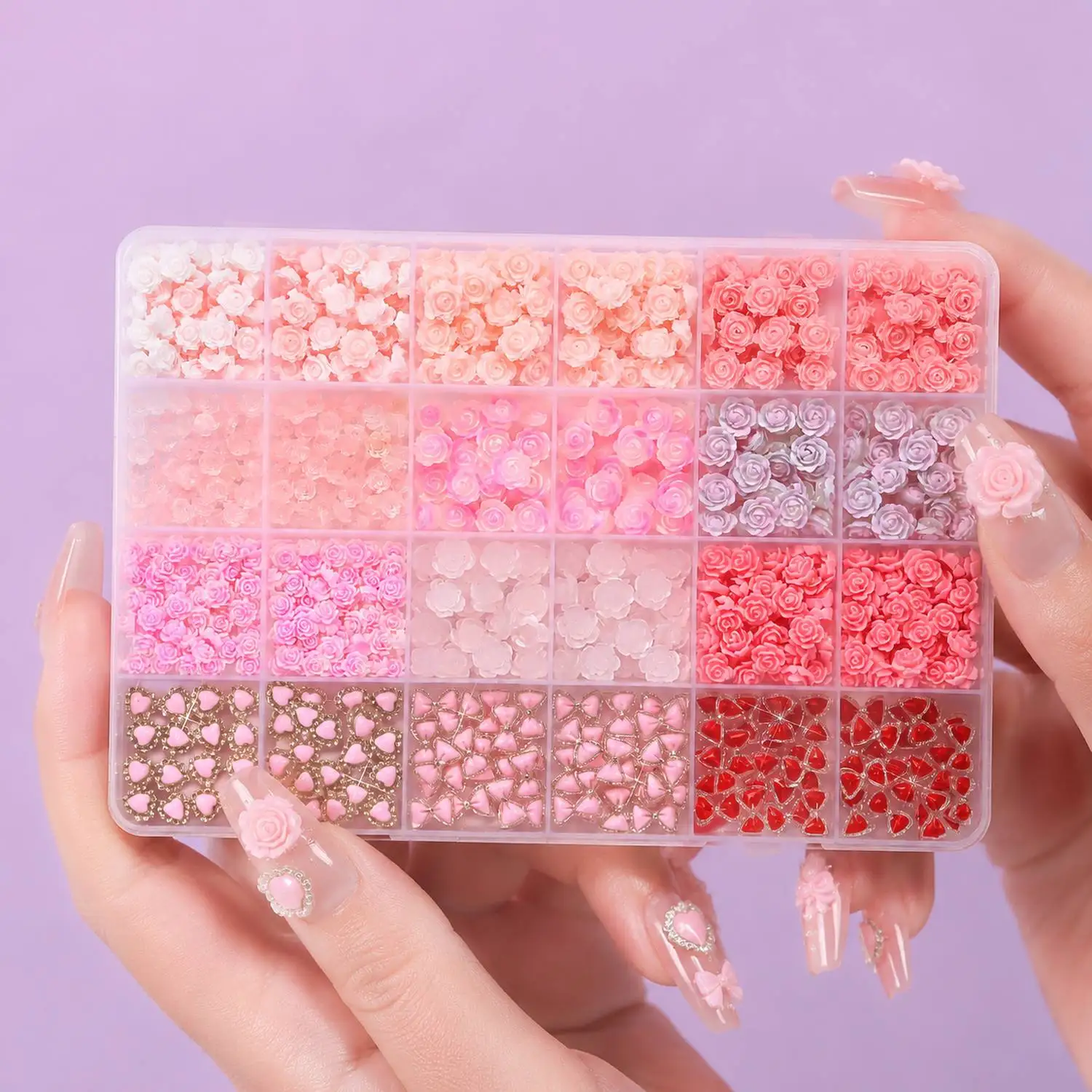 

1Box Glitter Rose Small Flower Nail Charms Resin Heart Small Flower Nail Art Decoration Party Small Flower Nail Parts