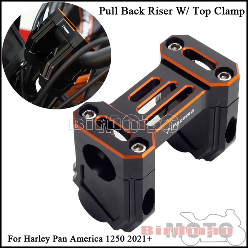 Motorcycle Pullback Handlebar Riser Extension w/ Top Clamp Cover For Harley Pan America 1250 2021-2024 Back Move Mount Risers