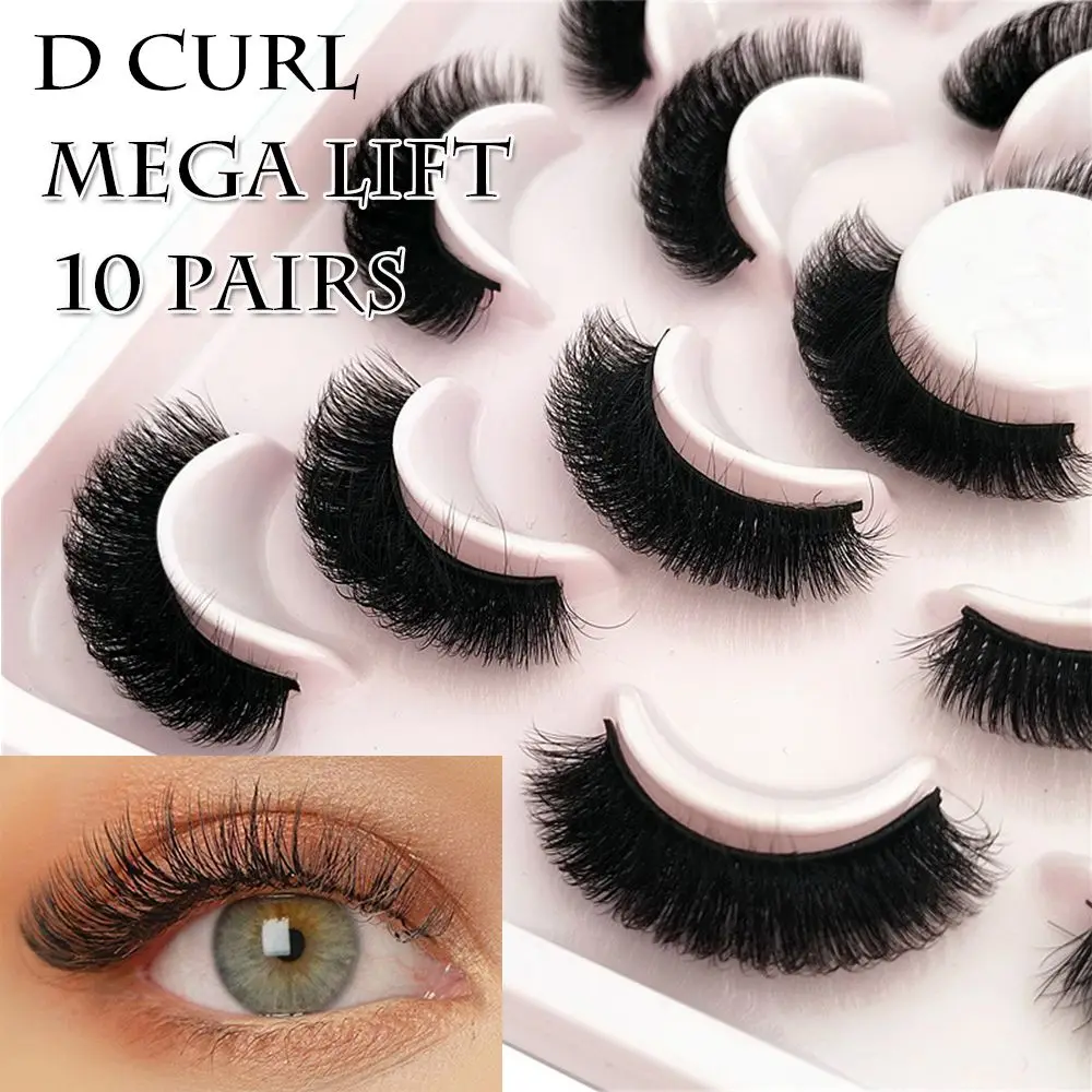 5/10 paia ciglia D Curl 15mm strisce di Volume russe ciglia di visone riutilizzabili Mega Lift soffici ciglia finte estensioni russe caldo