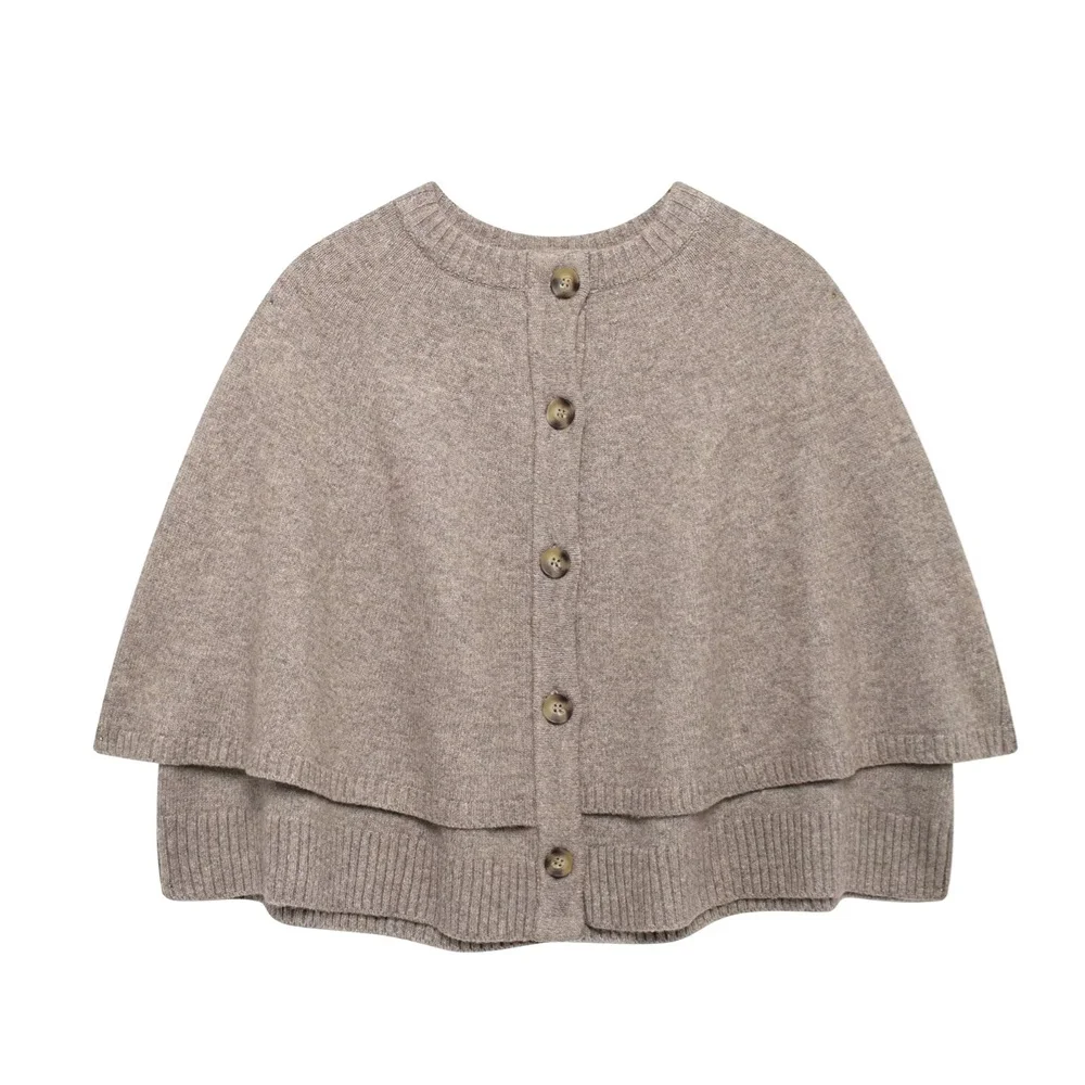 

UNIZERA autumn and winter new products fashionable casual women's round neck button decoration cape design knitted jacket