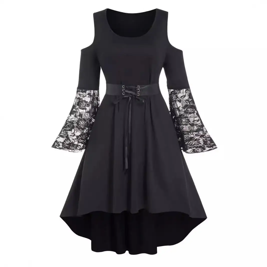 

Ele Long Off-oulder Dr Большой кружевной лоскутный подол Busin Повседневная молния из полиэфирного волокна с боковым отверстием длиной до пола Dr