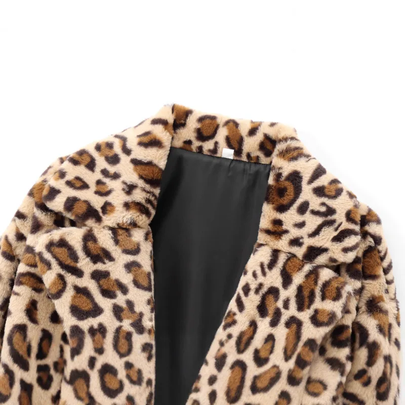 EAEOVNI-abrigo de piel sintética de leopardo para mujer, chaqueta de calle cálida con solapa nueva de Color contrastante, ropa de moda, Otoño e Invierno