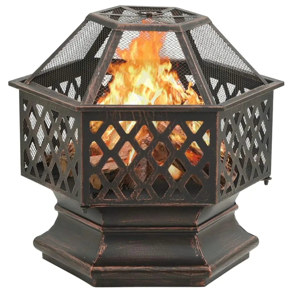 XXL Rustic Steel Fire Pit with Poker - 24.4x21.3x22 Outdoor Patio Heater