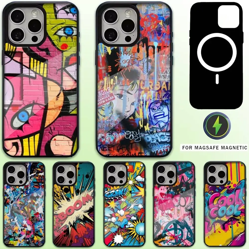 

Cool Colorful Graffiti Phone Case For iPhone17,16,15,14,13,12,11 Plus,Pro Max Magnetic For Magsafe Wireless Charging