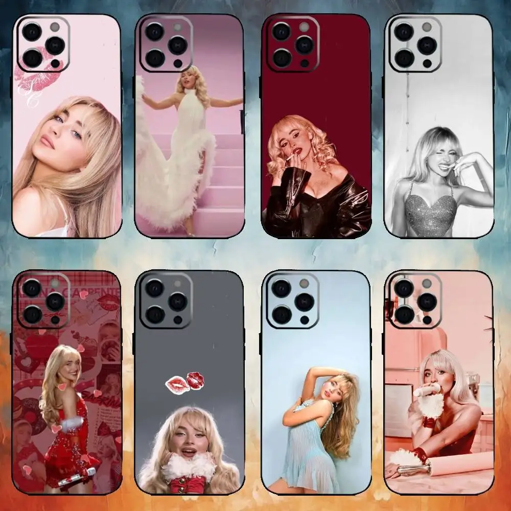 

S-Sabrina C-Carpenter Phone Case For iPhone17,16,15,14,13,12,11 Plus,Pro Max Soft Black Cover