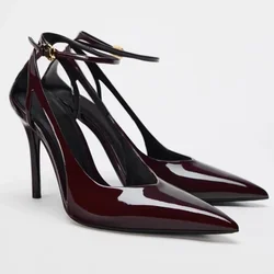 Sexy Thin High Heels Women Ankle Strap Patent Leather Red Dress Shoes Elegant Brand Mules Pumps Sandals Female Zapatos De Mujer