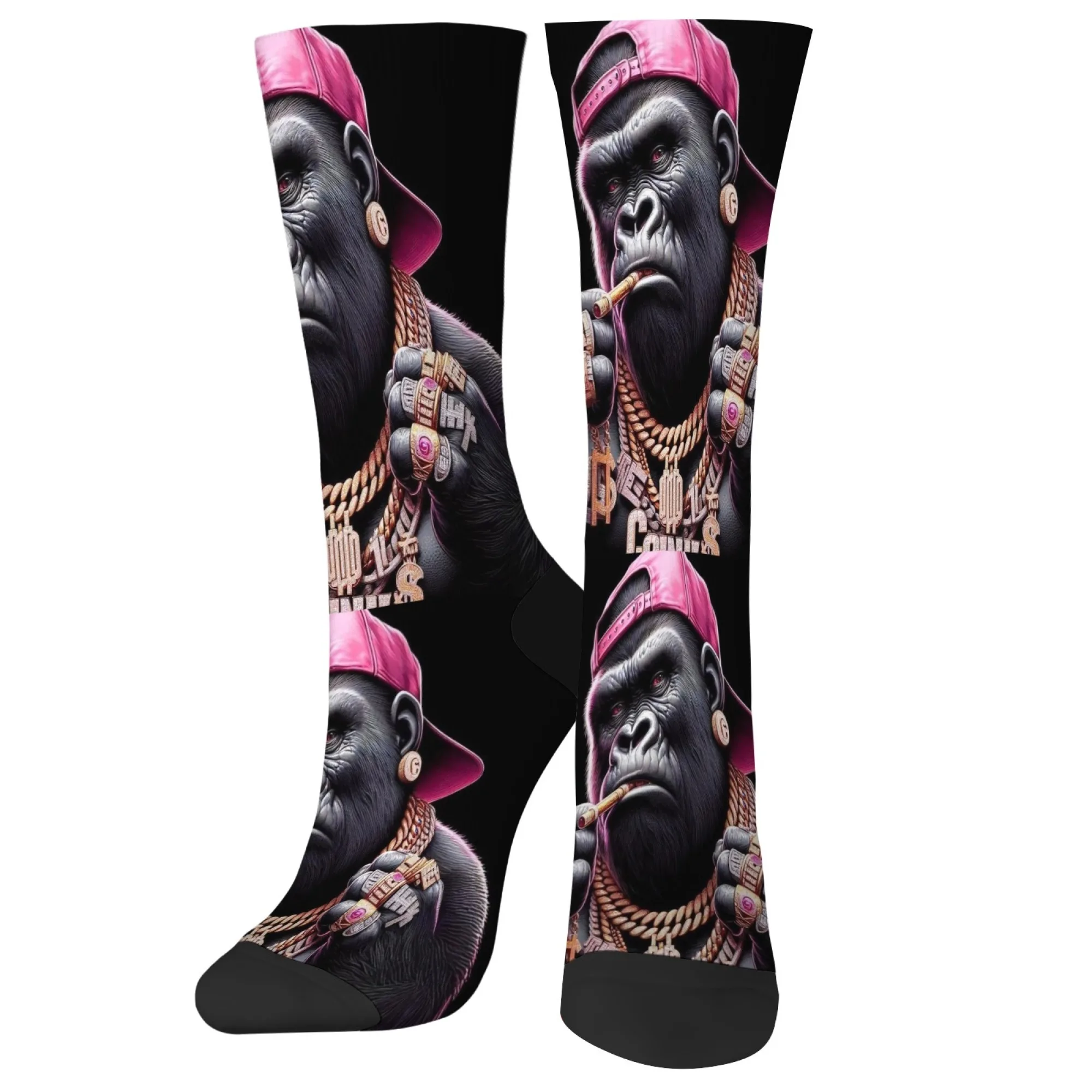 A Hip-hop Style Gorilla Image Print Men's Socks Comfortable Non-slip Casual Socks Novelty Harajuku Crew Socks Party Gift