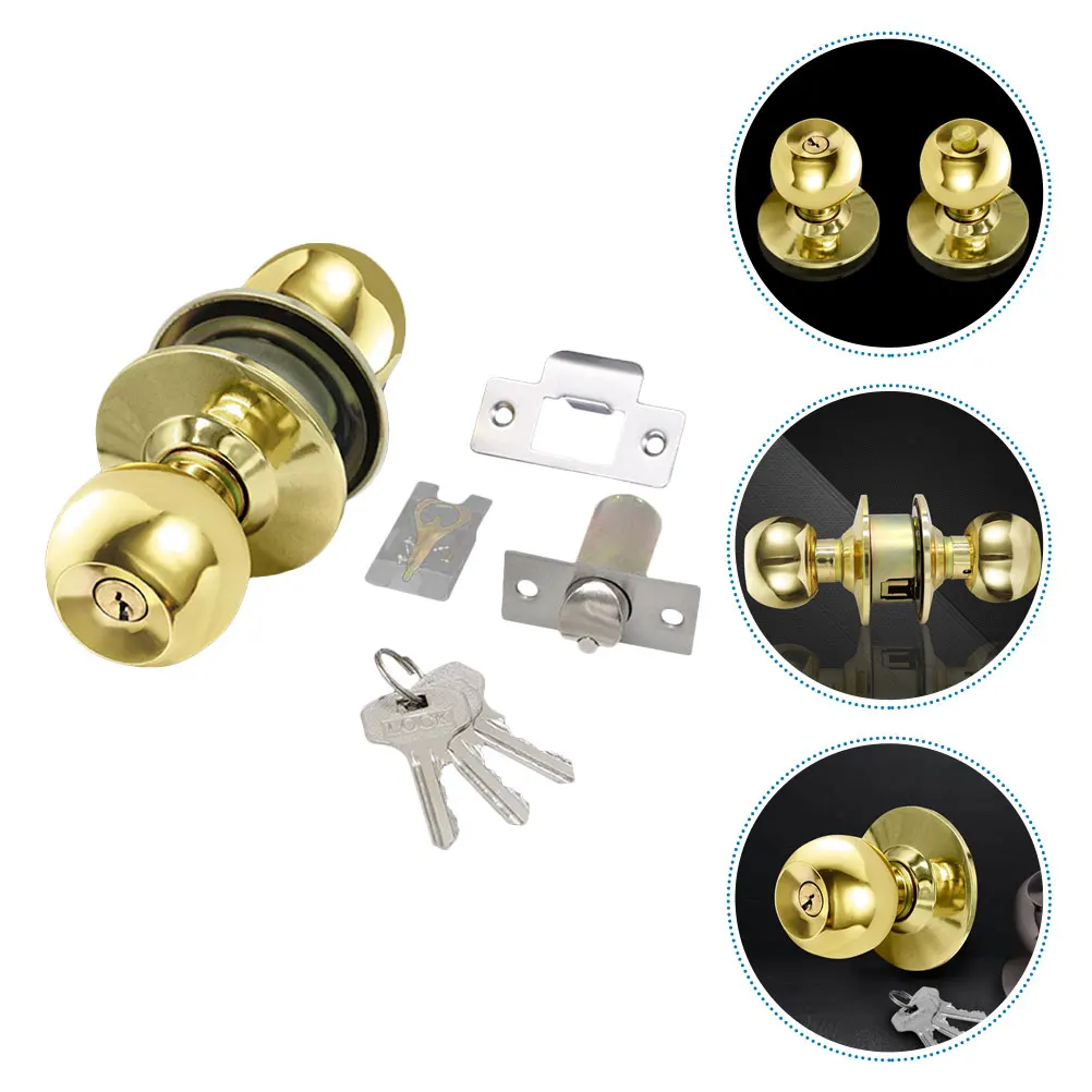 

1 Set Stainless Steel Spherical Durable Door Knob Room Keyed Entry With Slid Copper Core Corrosion Resistant Oxidation Resistant