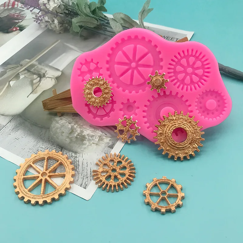 Molde do silicone para o cozimento, engrenagem do bolo, doces do chocolate, cola do gotejamento, pintura do fogo, partículas de cera, selo, cozimento, açúcar, 1 parte