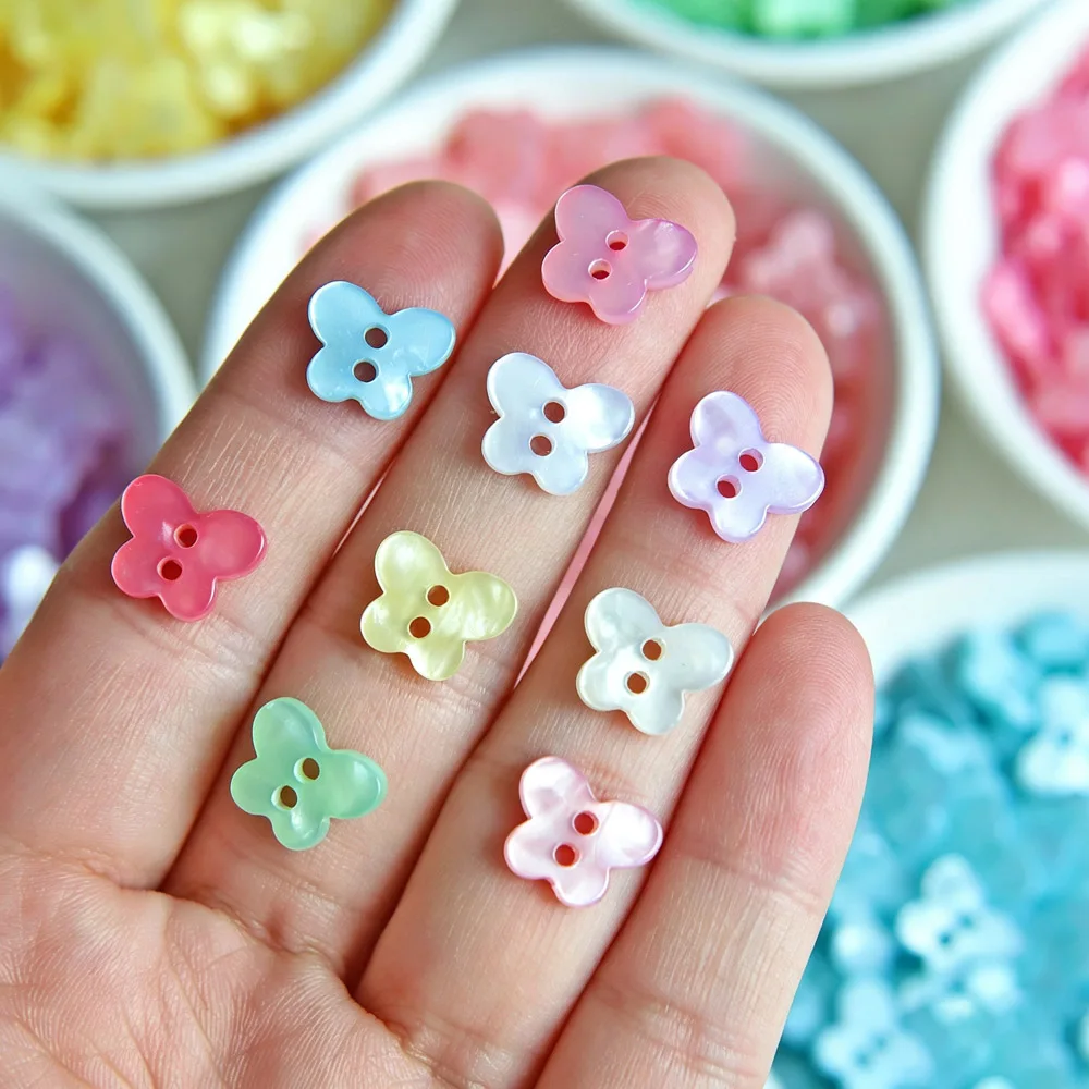 50pcs 12mm Resin Buttons Pearlescent Butterfly Buttons DIY Shirt Children Clothing Dress Decorative Handmade Sewing Accessories