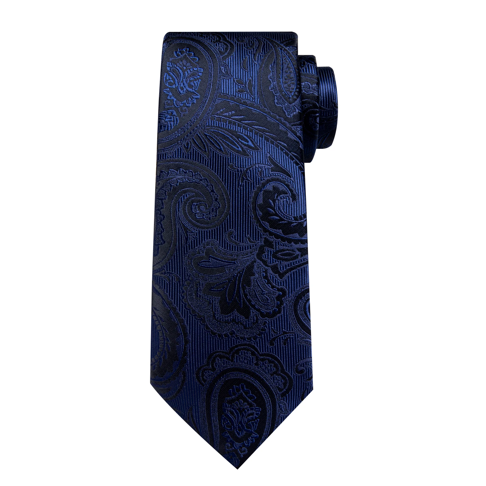 Elegantes blaues Paisley-Blumenmuster Herren-Krawatten-Set (8 cm) mit Einstecktuch, Manschettenknöpfen, Business-Anzubehör, Bräutigam-Hochzeitskrawatte – Detail 8