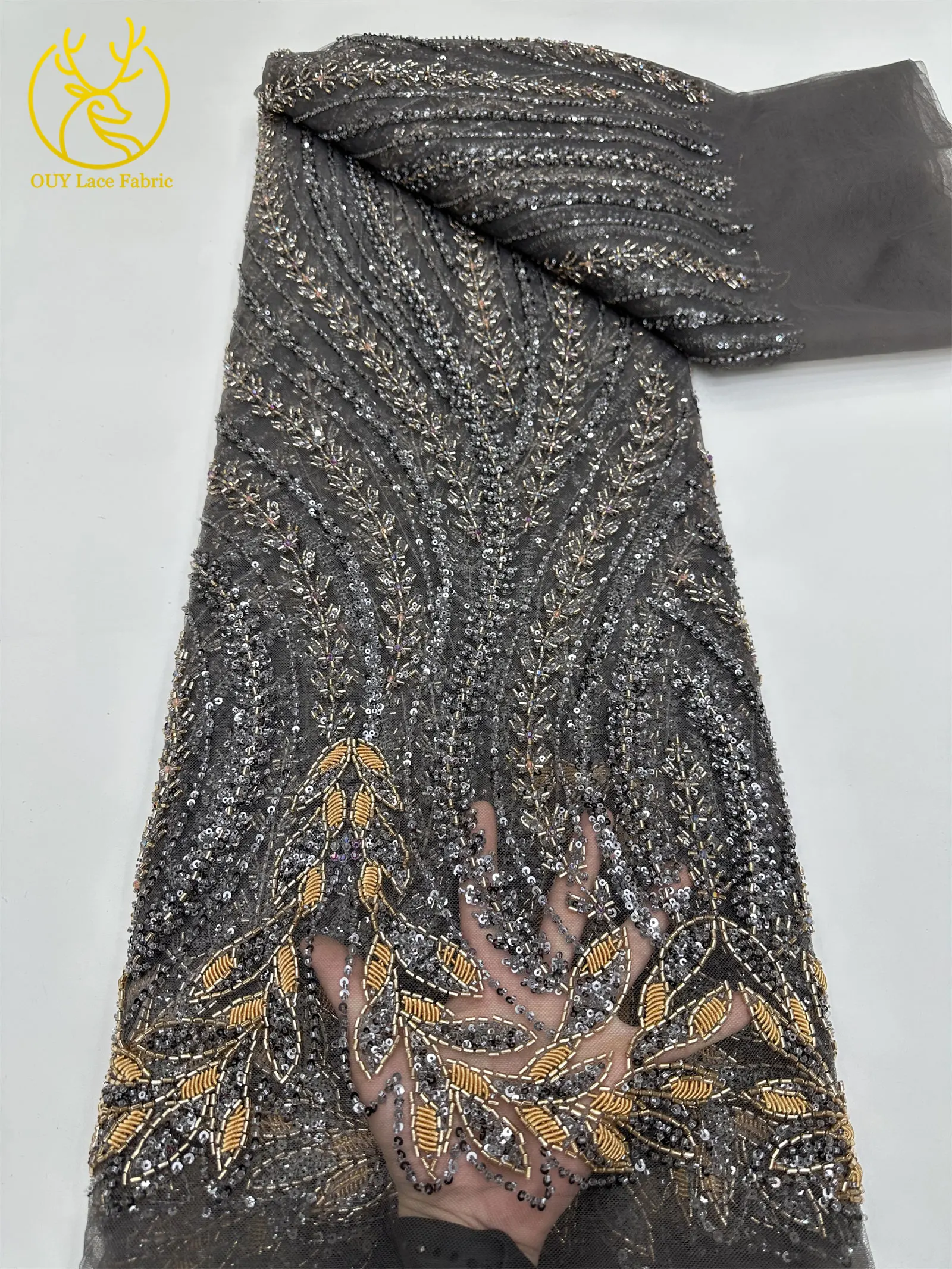 Luxuriöser afrikanischer Brautkleid-Spitzenstoff 2026 – Hochwertige nigerianische französische Pailletten-Tüllspitze für Damen-Abendkleider zum Nähen – Detail 14