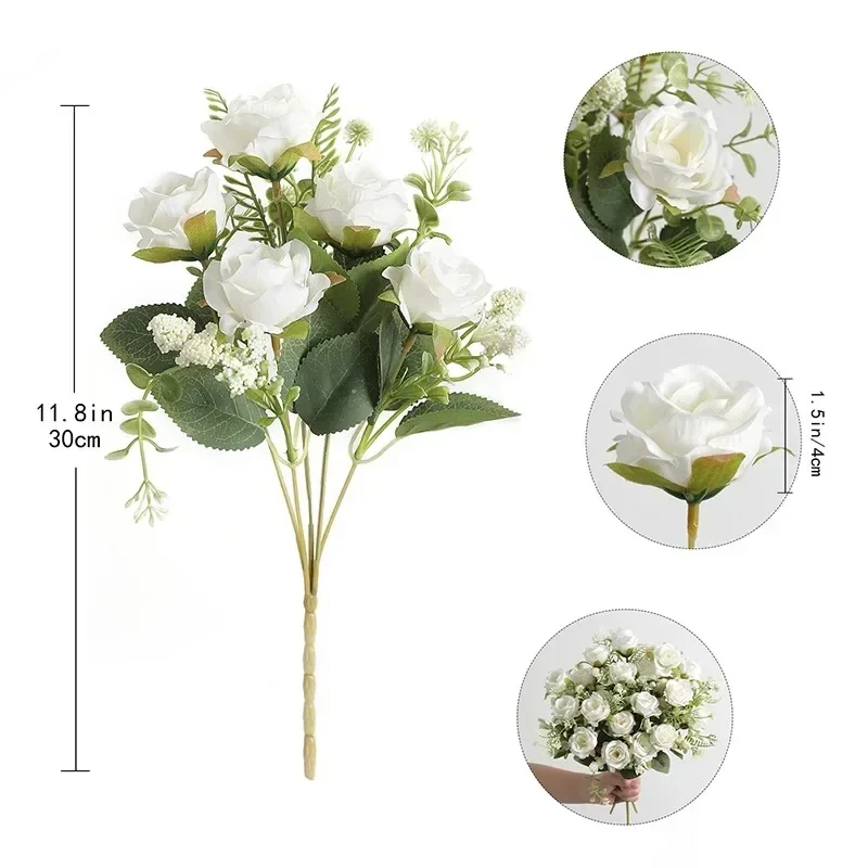 30cm Rose White Silk Bouquet Peony Artificial Flower 5 Big Head 4 Small Bud Wedding Brides Home Decoration Artificial Flower