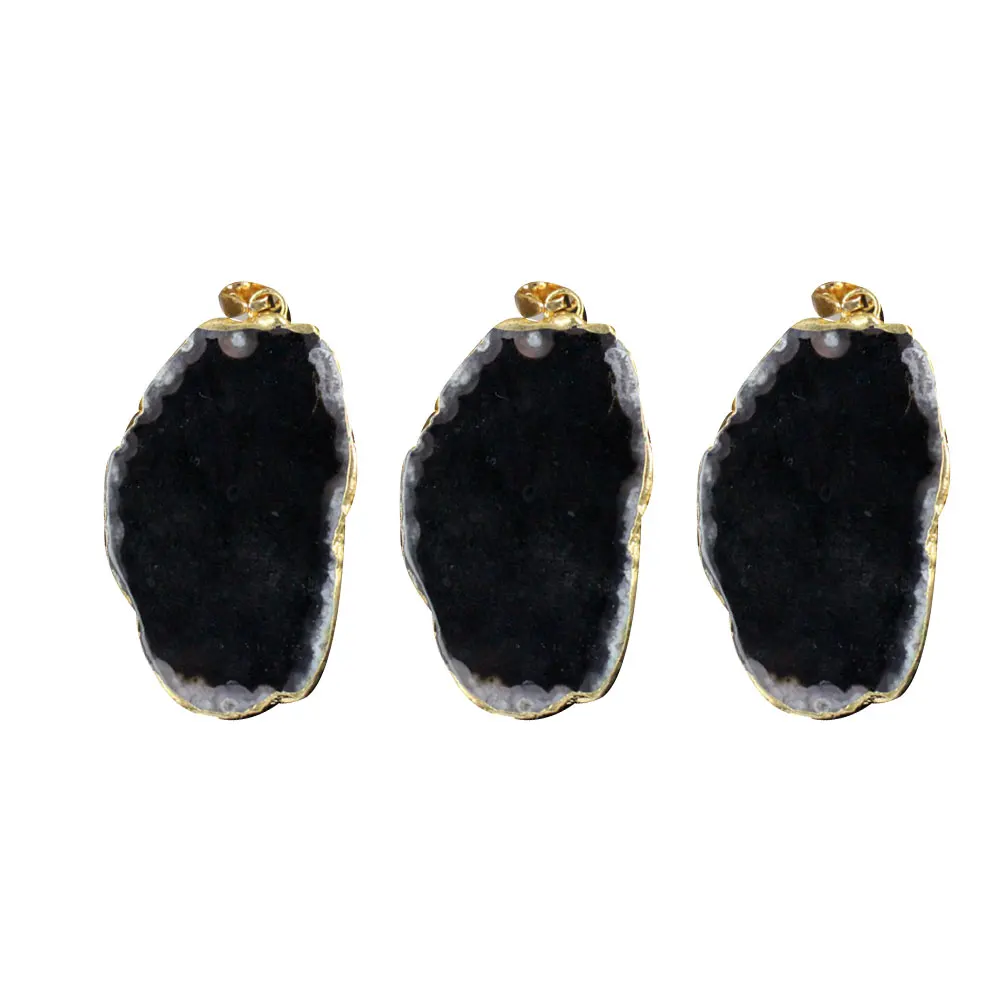 

3 Pcs Agate Stone Slice Pendant Accessories DIY Charm Jewelry Hanging Metal Rim Design Mini Ring Easy Chain Wearing Unique DIY