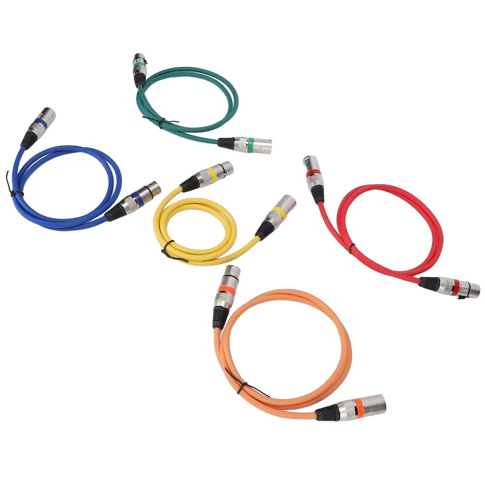 5PCS 3 Pin XLR to XLR Microphone Cable XLR Male to Female 1m/3.3ft Balanced Shielded XLR HiFi Audio Color Coded Mic Patch Cord